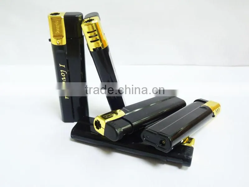 black color gold cap plastic windproof lighter with logo