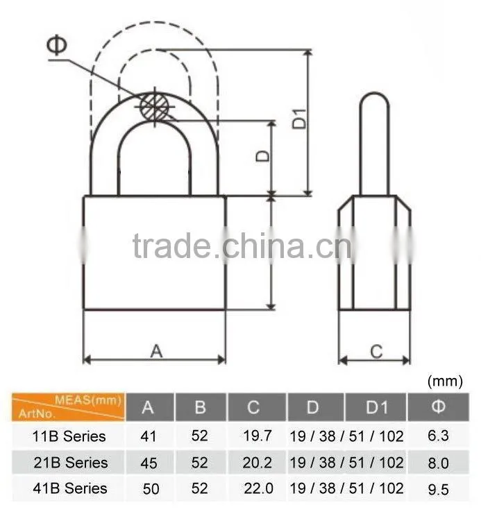 Good Quality Removable Core Long Shackle Padlocks Keyed Alike