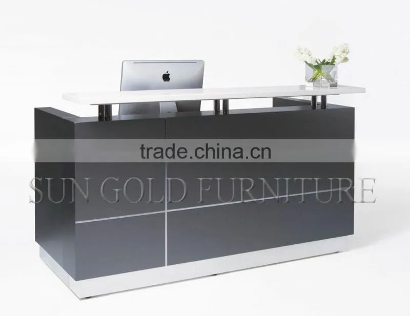 Modern Chinese factory wholesale and High Quality Curved Stainless Steel and Wood Office Table,Office Reception Desk (SZ-RT042)