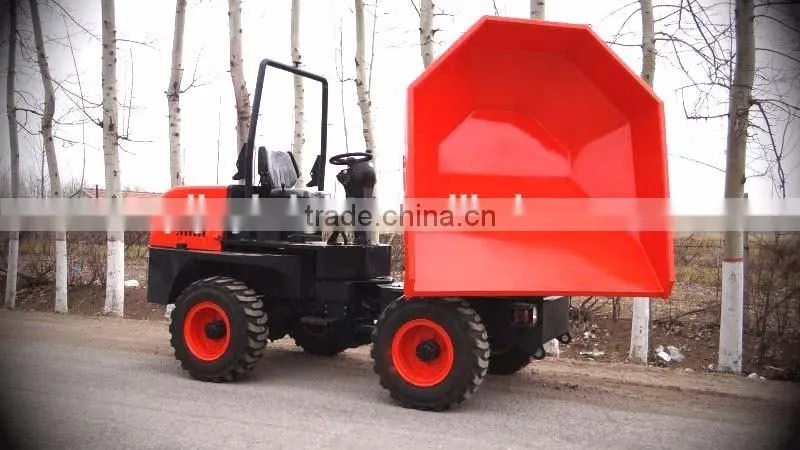 3ton site dumper with rotary bucket,1.5cbm capacity cabin A/C