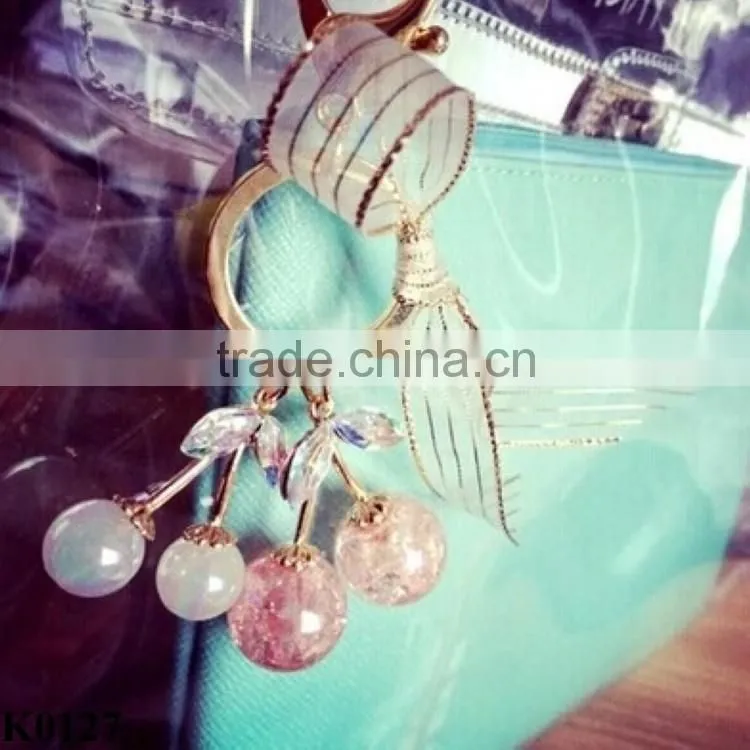 Wholesale Creative lovely cherry keychain metal keychain Gemstone Keychain K0127