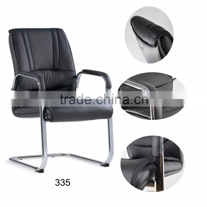 Modern Office furniture low price visitor chair black genuine leather office chair with no wheels