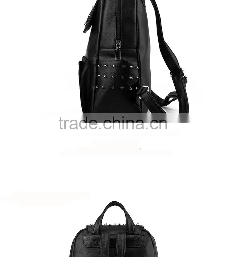 china alibaba shop 2016 newest black rivet leather bags backpack for girls