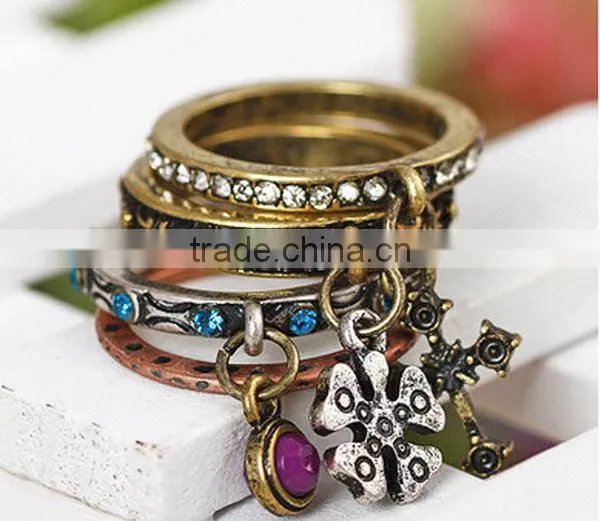 14K gold stacking ring diamonds ruby and clear gemstone stacking rings sets of 3