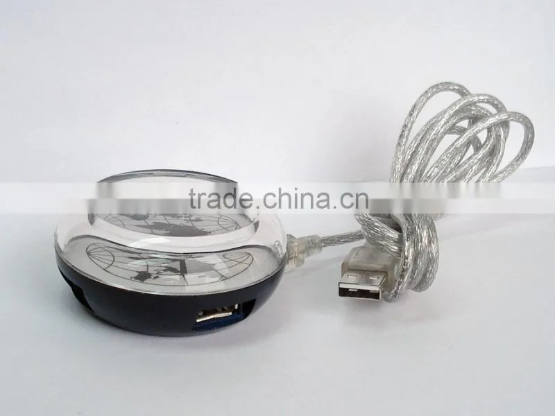 Blue LED Light 4 Ports 480 Mbps High-Speed Round USB 2.0 Hub White for Laptop PC