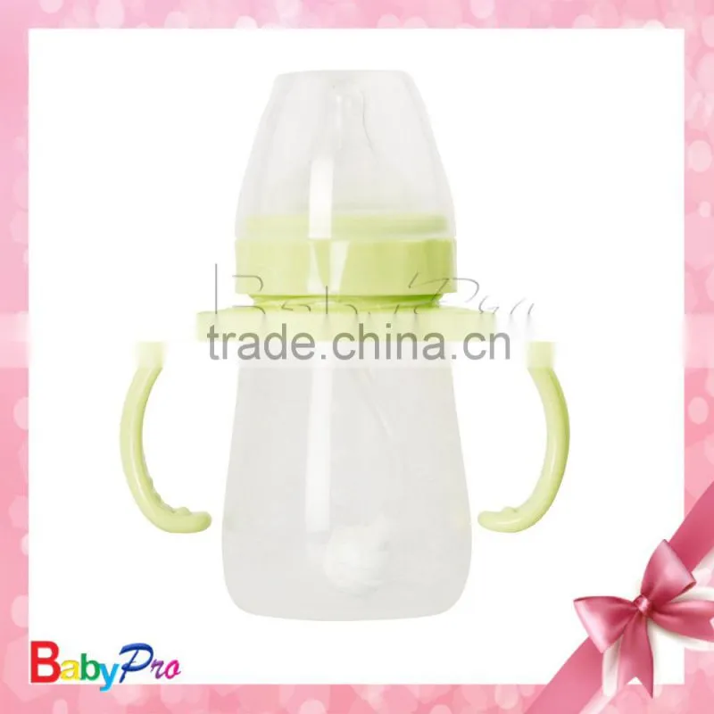 China alibaba supplier eco-friendly material cute form baby bottle silicone bottle handle new feeding bottle