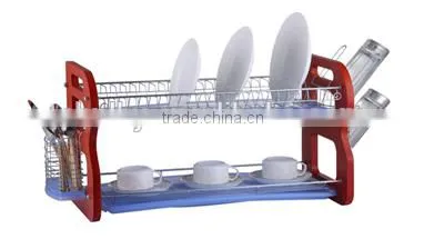 China 2016 hot-sale wooden 2 tiers dish rack with tray and cutlery holder
