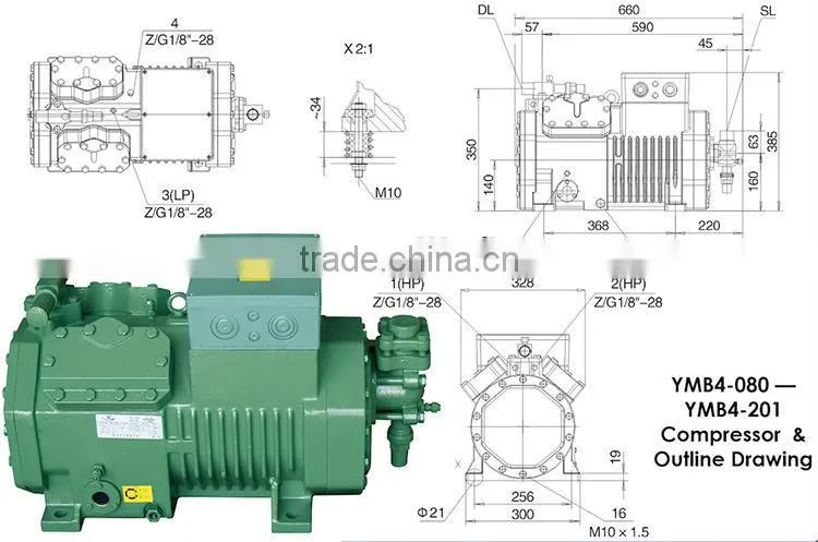 10hp YEMOO semi-hermetic piston bitzer open type compressor with manual