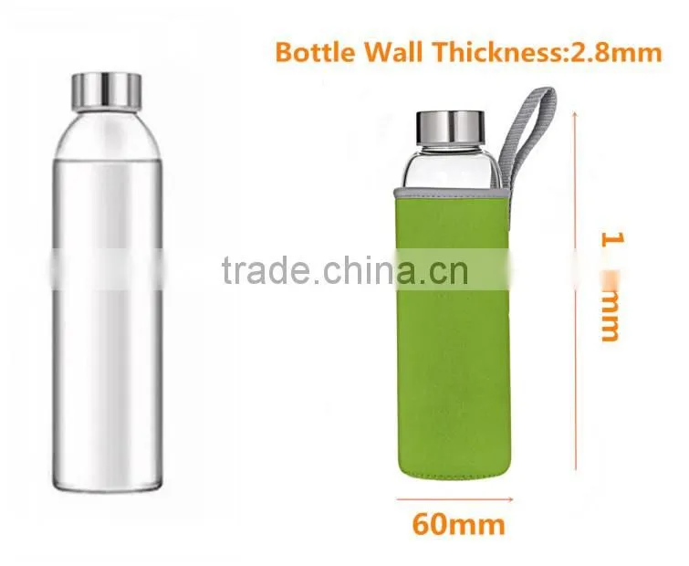 13oz 2016 Popular Good Quality Glass Water Bottle sport water bottle with Silicone Sleeve