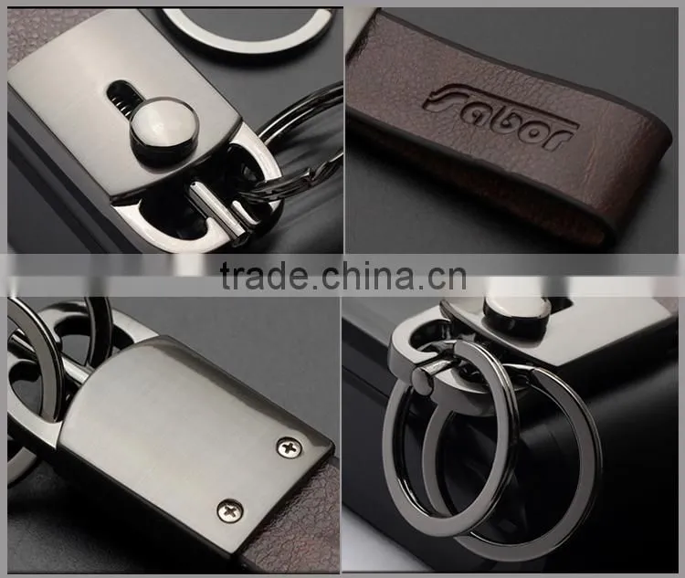 High Quality Double Rings Leather Keychains