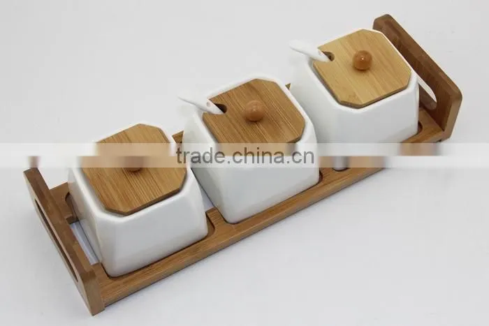Ceramic canister with bamboo tray widely used