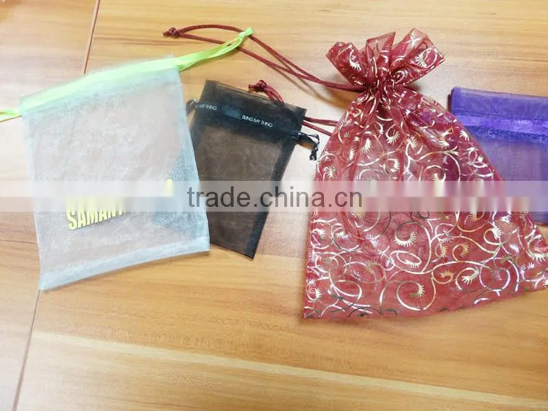 gold custom pure silk organza bags/pouch for necklace