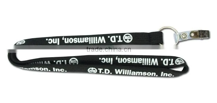 Black color tube lanyard / flat lanyard string / narrow lanyard with bulldog clip