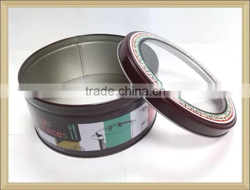 New design PVC and PET window round tin