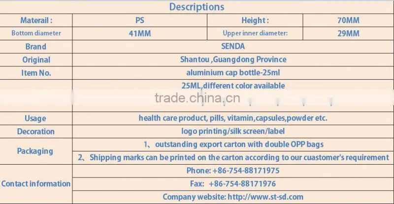 aluminium screw caps bottle, ps jar, pill capsule container
