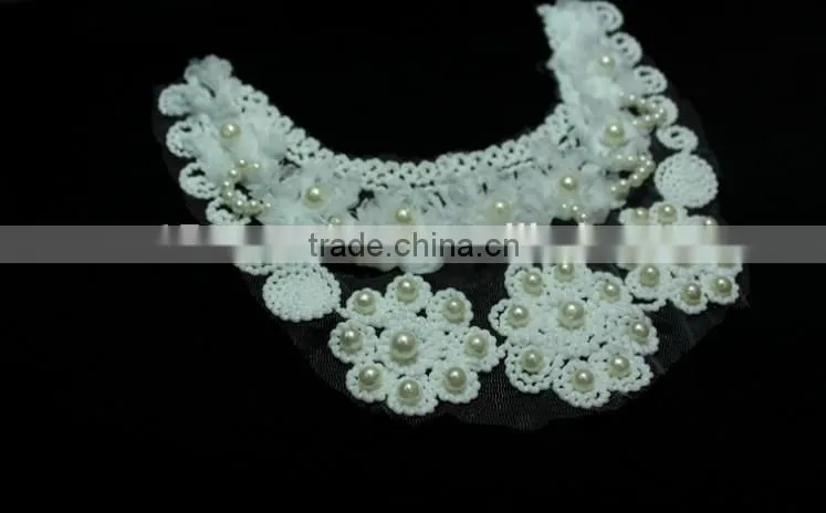 Chiffon Fabric Machine Embroidered Hand Beaded Lace Collar for Women Clothing