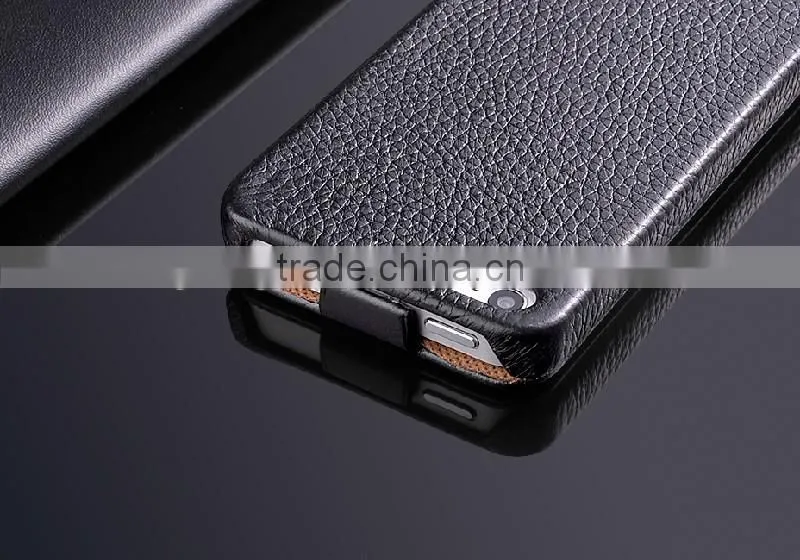 New Arrival Open Up and Down Litchi Texture cowhide flip hot case for iphone5,for iphone5 cover case
