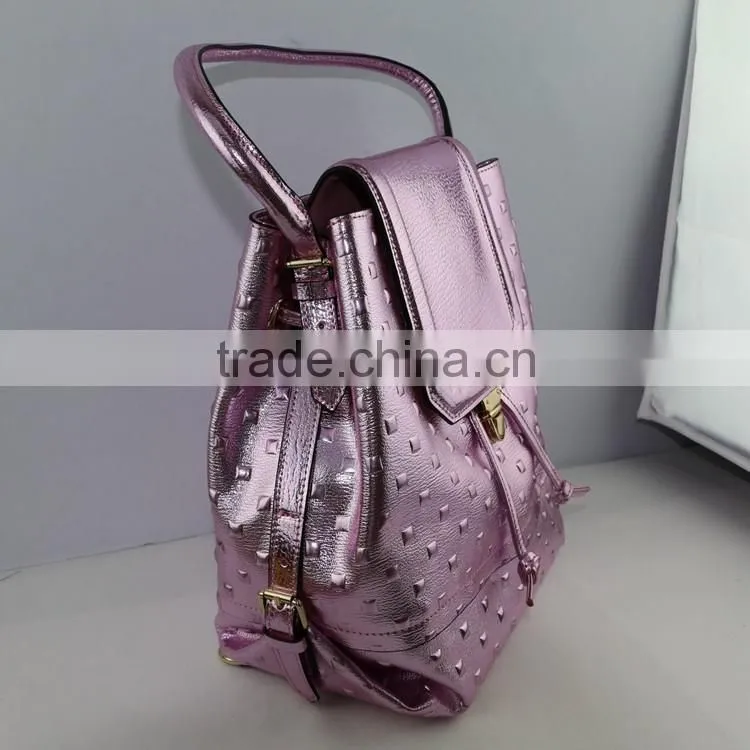 Stylish shinning pink leather cute girls small daily leisure backpack