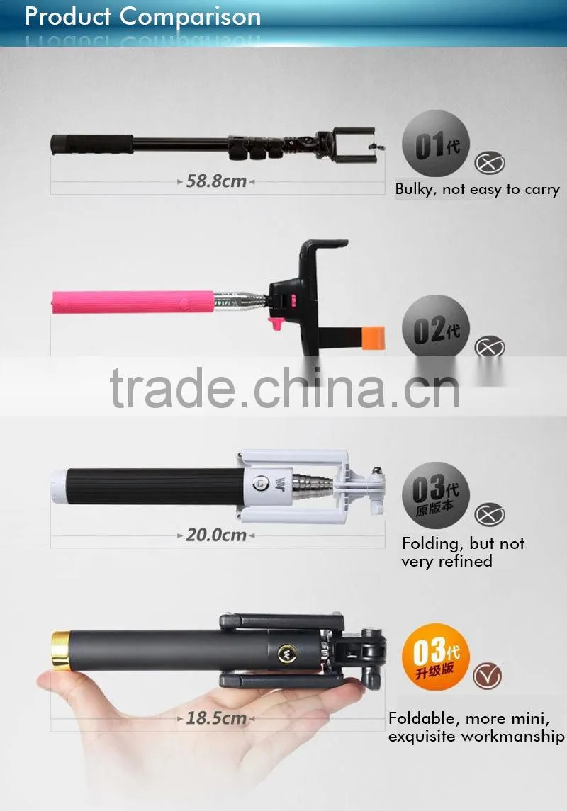 high-end innovative design travel snapshot camera tripod folding bluetooth selfie stick monopod for ios android smartphones