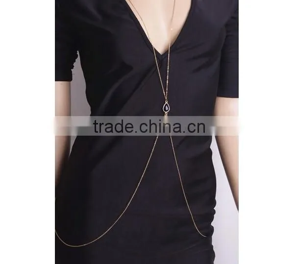 2016 Sexy Women Back Butterfly Pearl Water Drop Alloy Body Belly Chian