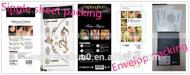 2016 High Quality Metal Fashion Wholesale Price waterproof temporary Gold And Sliver Stickers Tattoos