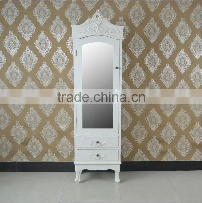 European Drawer Armoire Wood Wardrobe One Mirror Door Cabinet Bedroom Boudoir Armoire
