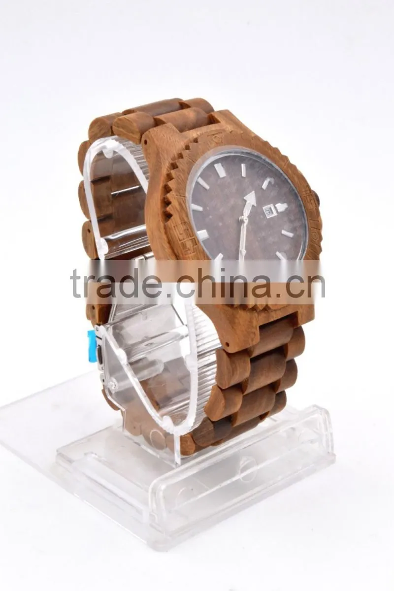 Hot selling fashion round dial quartz wood watch