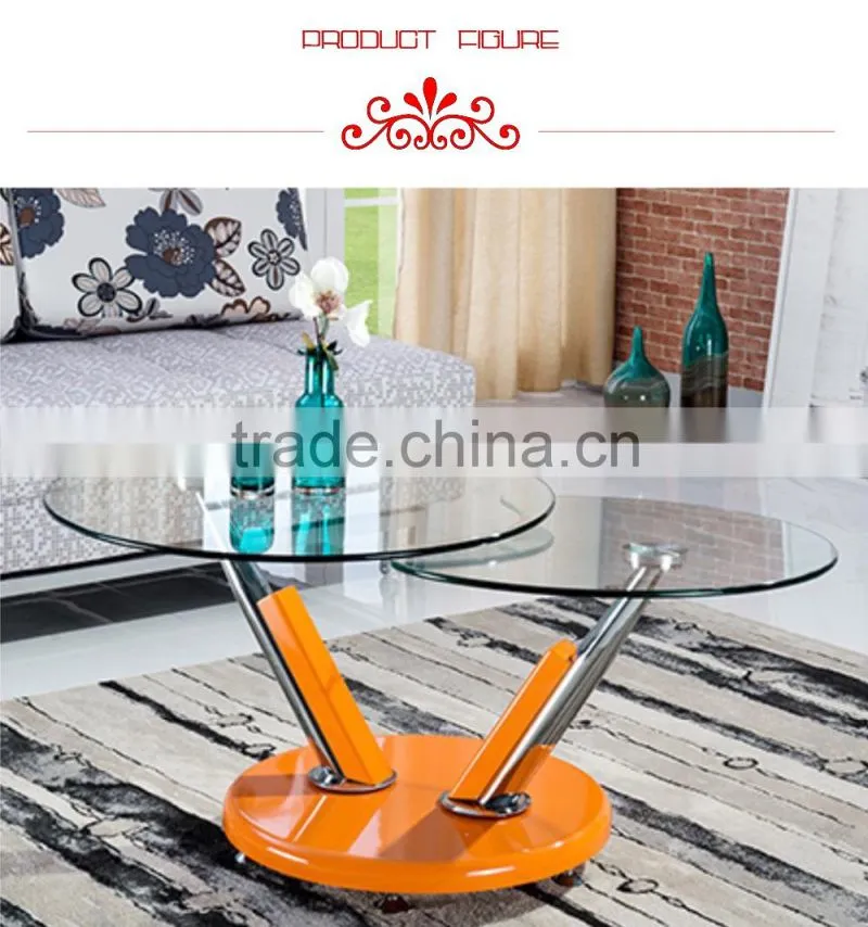 Modern Design Special Shape Revolve Transparent Coffee Table Glass Top Wood legs