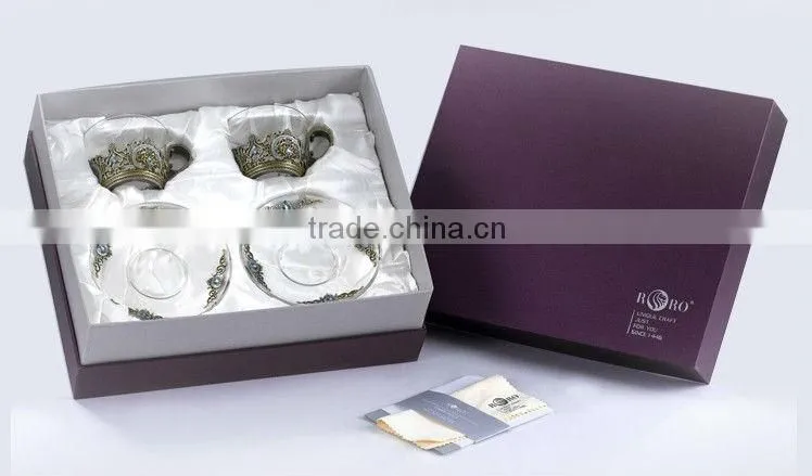 RORO Classic Pattern enamel pewter crystal glass coffee cup set