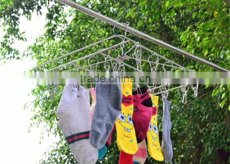 Stainless steel clip and drip hanger with 26 clips clothes drying rack and hanger/clip