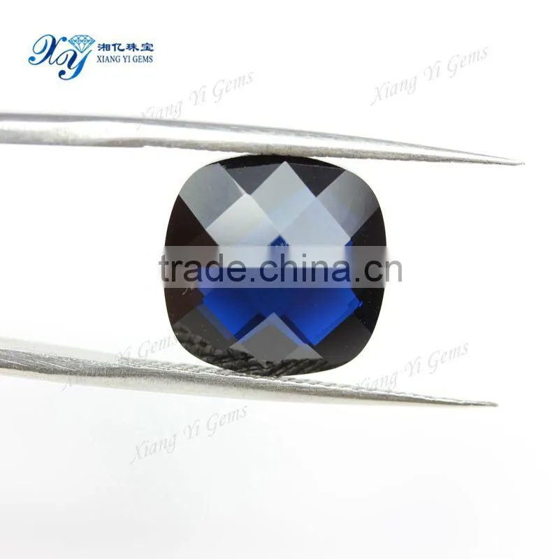 Hot sale gems for clothes11x11mm rounded square shape double checkerboard cut 114# blue nano spinel stone