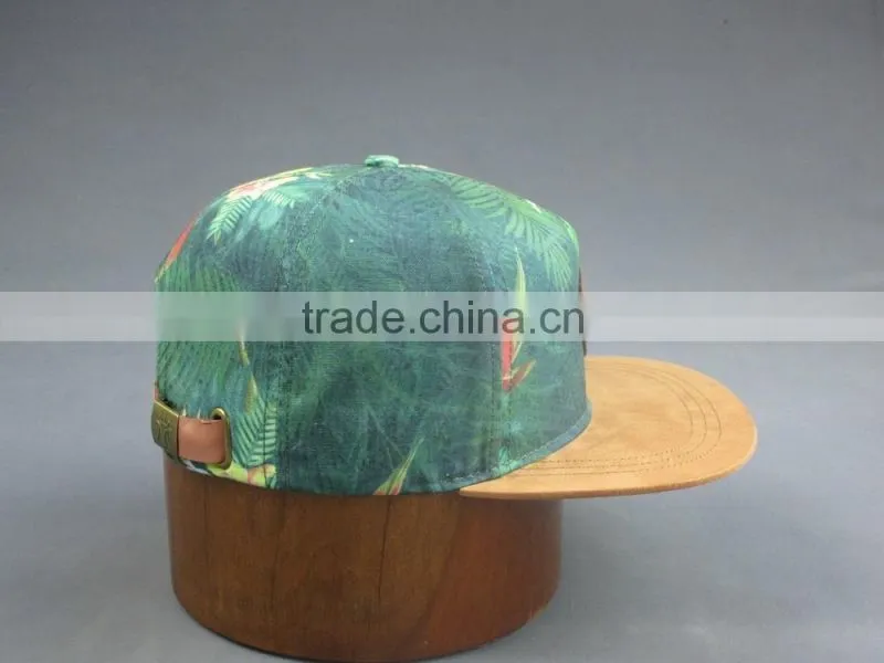 Custom heat transfer parttern in 5-panel snapback cap