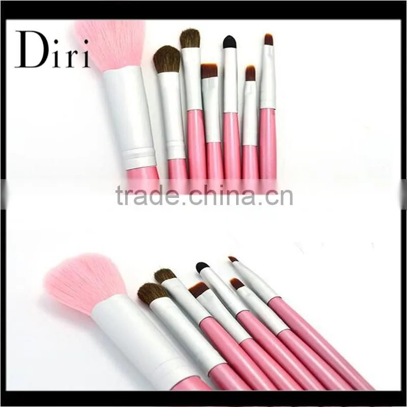 Colorful 7pcs folding travel cosmetic brush set with bag