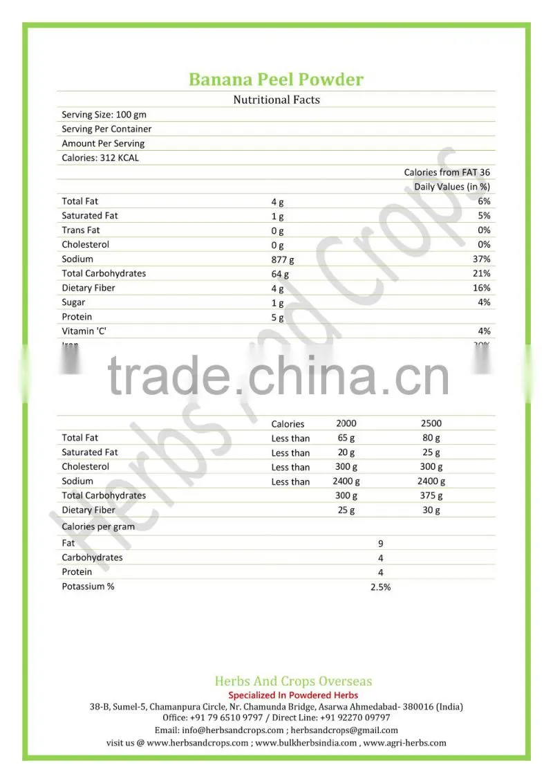 Banana Peel Powder for cattle feed , With High Nutritional Contents