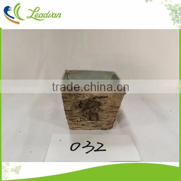 Decorative indoor original tin flower pots with bark holder for decor