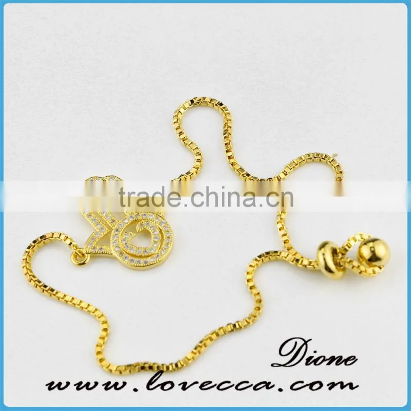 Gold plated brass jewelry diamond rhinestone micro pave thin chain gold bracelet
