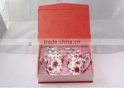OEM Ceramic Porcelain Couple Water/Coffee Cup Mugs with Spoon