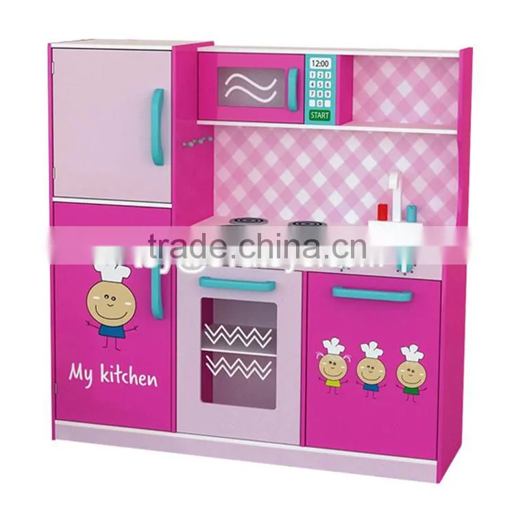 New style big size lovely pink girls toys wooden girls play kitchen W10C276