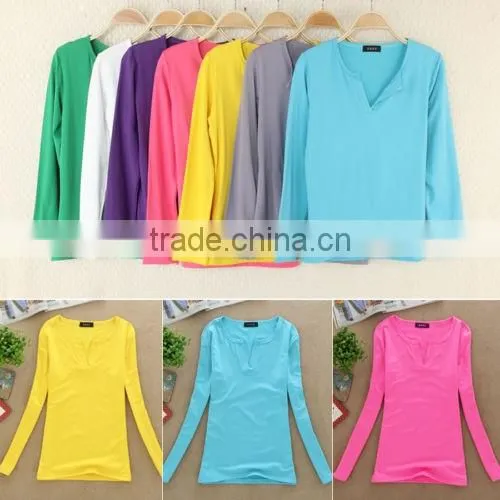 FASHION WOMEN V NECK CASUAL LONG SLEEVE T SHIRT TOPS