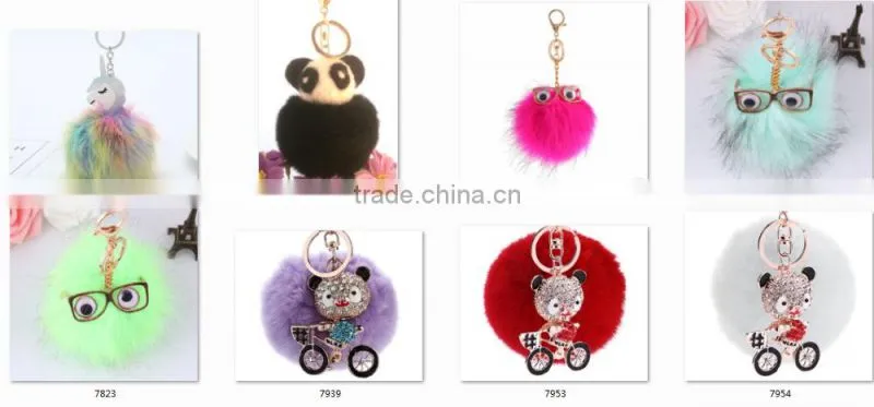 shiny unicorn horse animal fur pom pom keychain bag charms unique faux fur ball bag charms 2017 keychain premium gifts