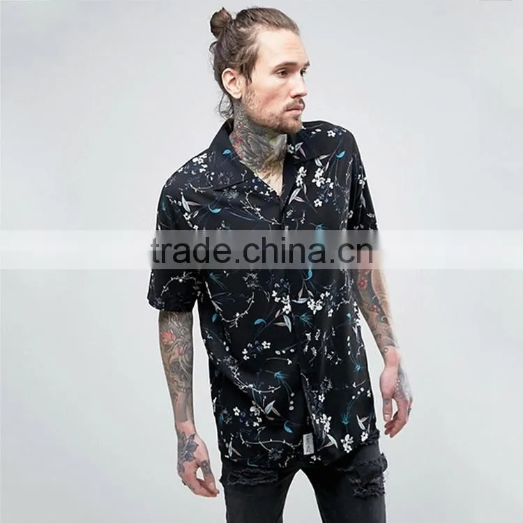 Printed short sleeve men's shirt Black summer style fashion casual shirt