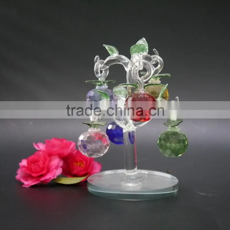 High Quality Faceted crystal apple tree with metal leaf Crafts