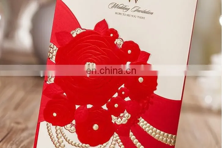Wedding Items Chinese 6039 Red Big Flower Free Customized Wedding Invitation Card