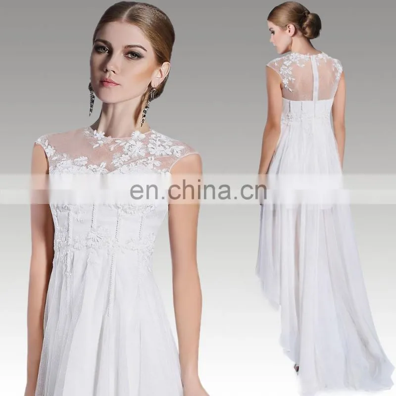 Elegant fashion white sexy short front long back wedding dress