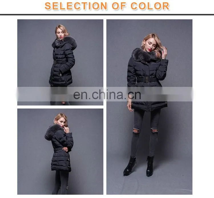Cheap black waist fed down feather fur collar coat