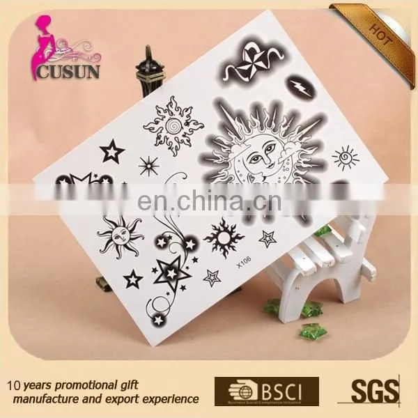 Custom long lasting sun moon body temporary tattoo sticker for adults