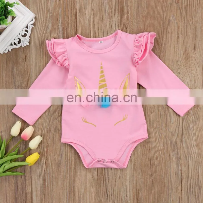 Boutique Soft Newborn Cotton Romper Unicorn Printed White Baby Romper