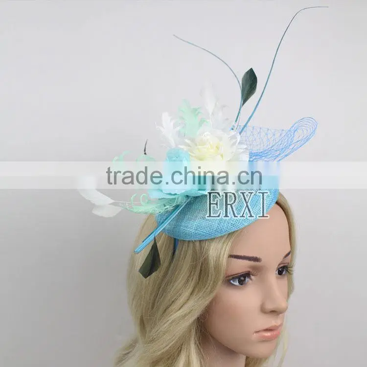 Wholesale Wedding Headpiece Sinamay Hat Fascinator Base Hat With Feather and Veil