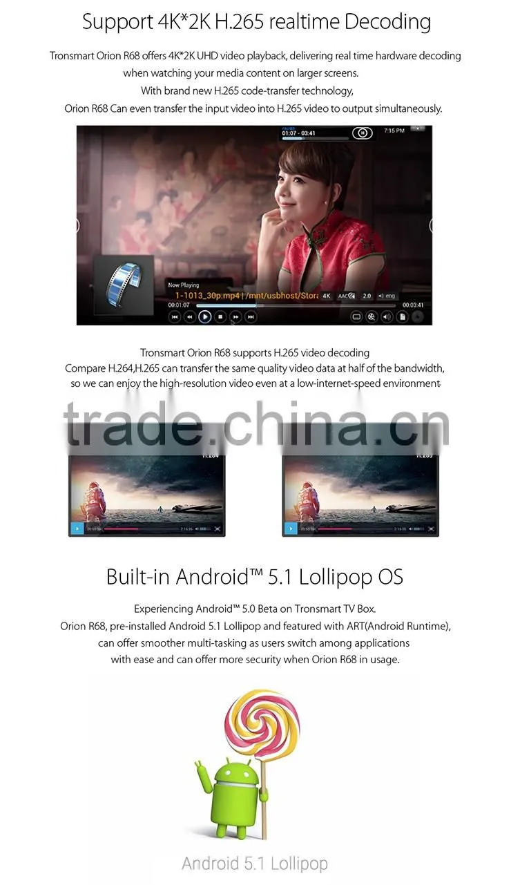 2016 Tronsmart Orion R68 Meta Android TV Box RK3368 Octa-core CPU Android 5.1 Lollipop 2G/16G HDMI2.0 H.265 2.4/5GHz WiFi 4K