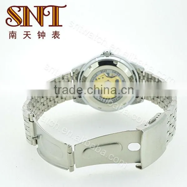 SNT-ME005 men's fashion luxury high quality automatic menchanical skeleton watch,OEM/ODM,blue pointer